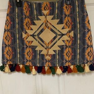 Judith March Blue and Orange Geometric A-Line Skirt